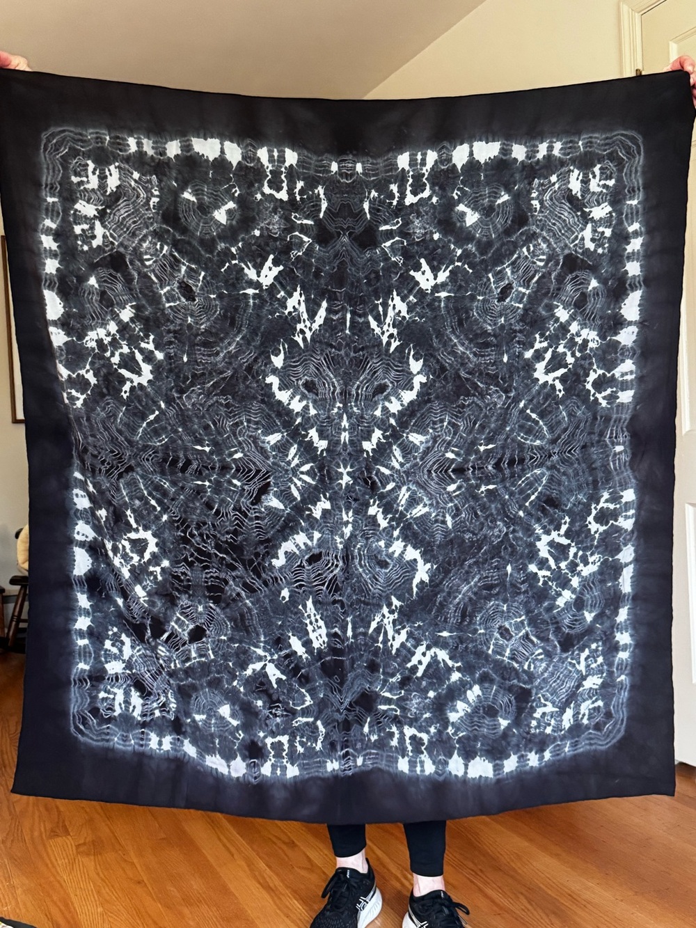 Hand-Dyed Black & White Tie-Dye Square Scarf